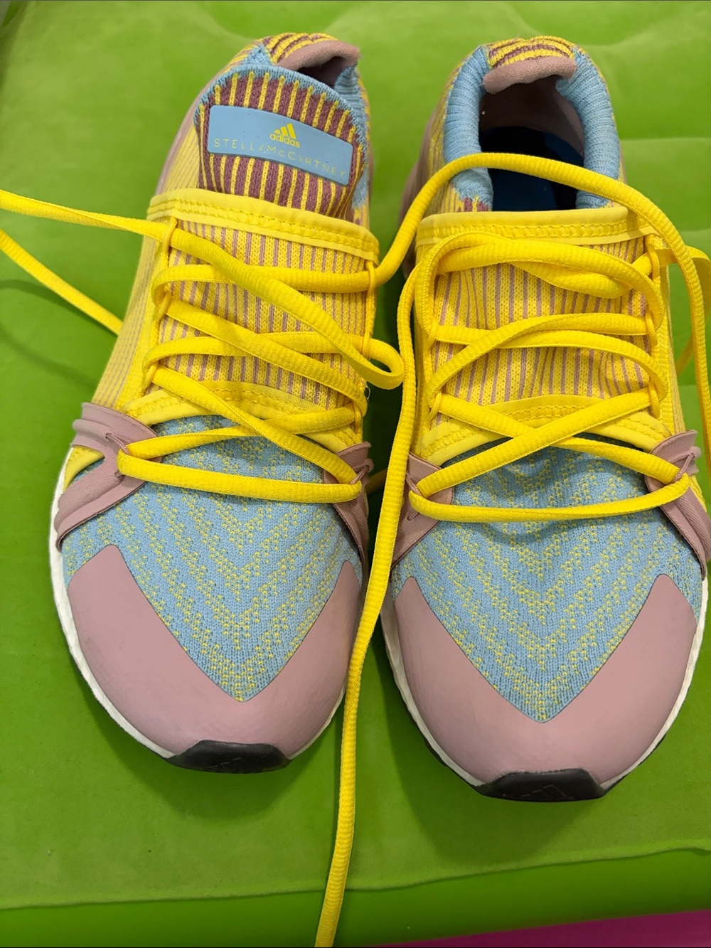 Stella McCartney Adidas-Yellow, Pastel Blue & Pink Knit Sneakers